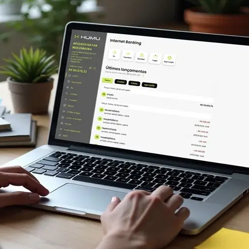 Laptop showing the Humu internet banking dashboard built on Diletta Pay