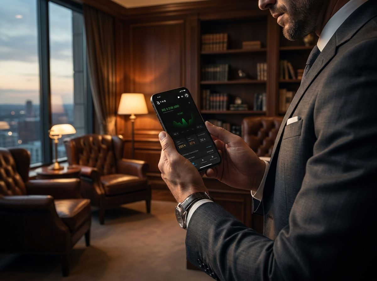 Man in a suit checking sales on the TMB producer mobile app
