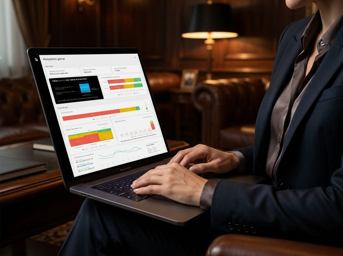 Woman using the TMB producer web app general report on a laptop